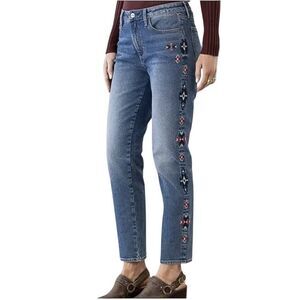 Driftwood Gizelle Aztec Embroidered Girlfriend Slim Jeans Size 28 Medium Wash